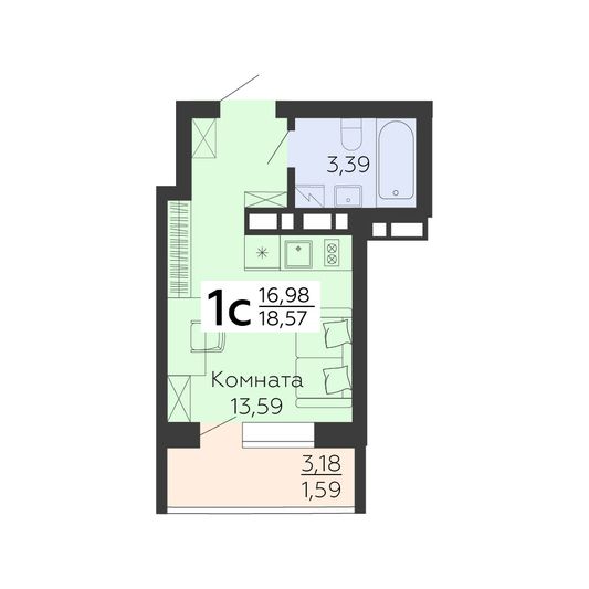 Продажа 1-комнатной квартиры 18,6 м², 14/18 этаж