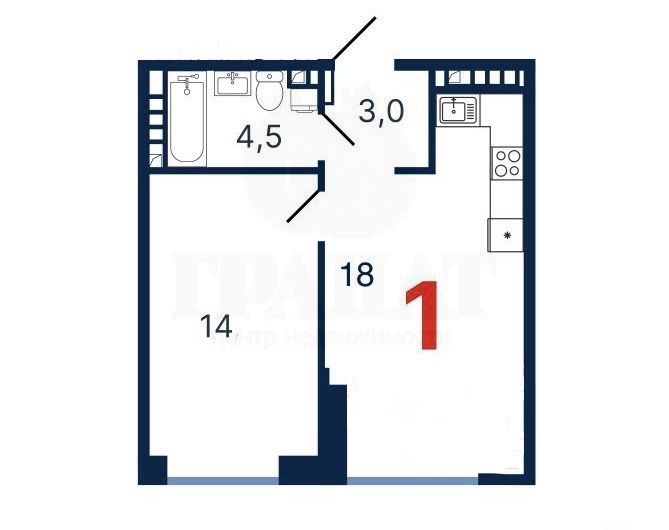 Продажа 1-комнатной квартиры 39,8 м², 2/20 этаж
