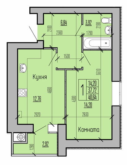 Продажа 1-комнатной квартиры 40,6 м², 10/10 этаж