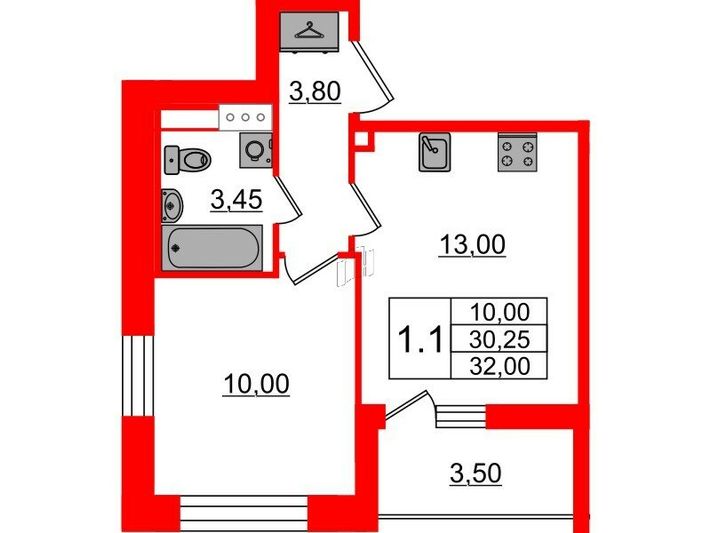 Продажа 1-комнатной квартиры 30,3 м², 3/12 этаж