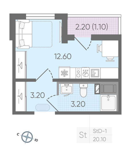 Продажа квартиры-студии 20,1 м², 12/24 этаж