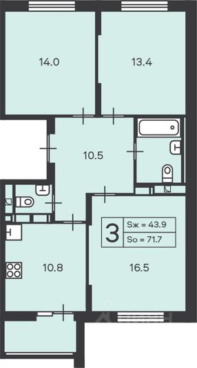 Продажа 3-комнатной квартиры 72 м², 3/13 этаж