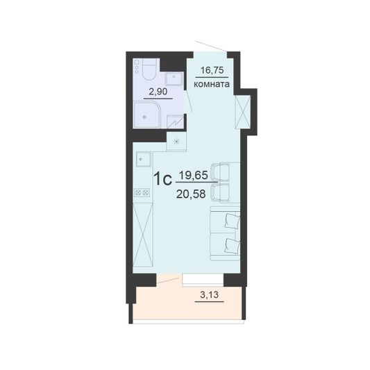 Продажа 1-комнатной квартиры 20,6 м², 9/20 этаж