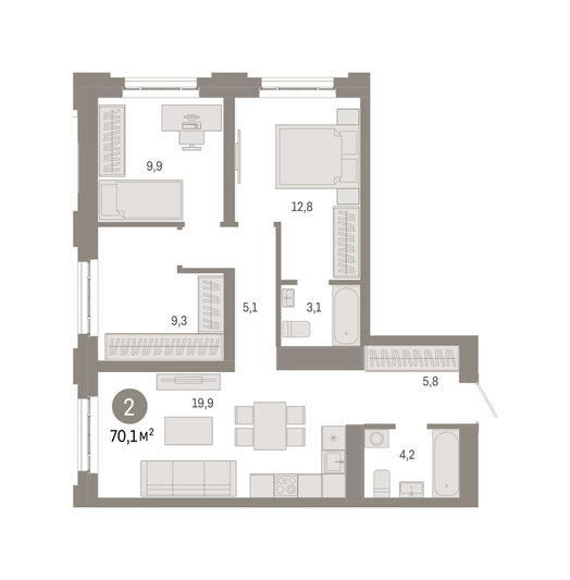 Продажа 3-комнатной квартиры 70,1 м², 3/31 этаж