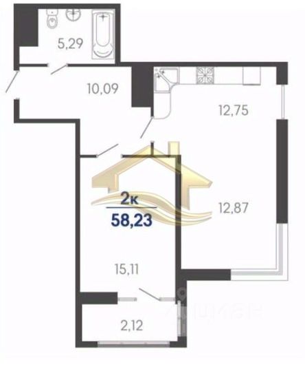 Продажа 2-комнатной квартиры 56,5 м², 11/21 этаж