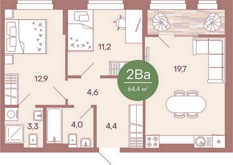 Продажа 2-комнатной квартиры 64,4 м², 1/17 этаж