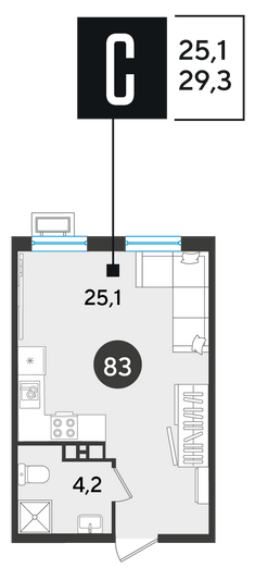 Продажа квартиры-студии 29,3 м², 3/18 этаж