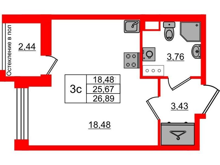 Продажа квартиры-студии 25,7 м², 2/12 этаж