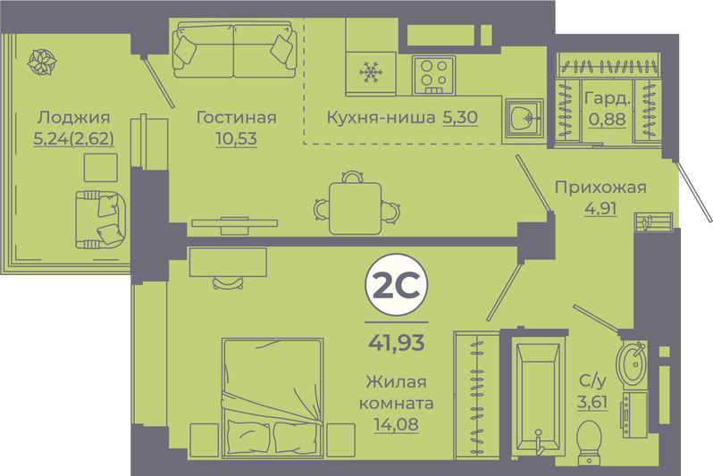 Продажа 2-комнатной квартиры 41,5 м², 20/24 этаж