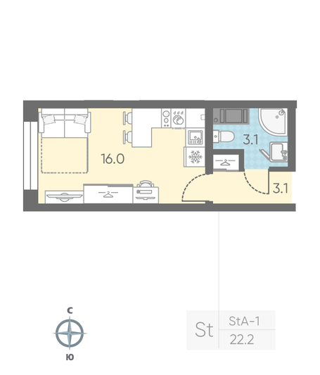 Продажа квартиры-студии 22,2 м², 9/11 этаж