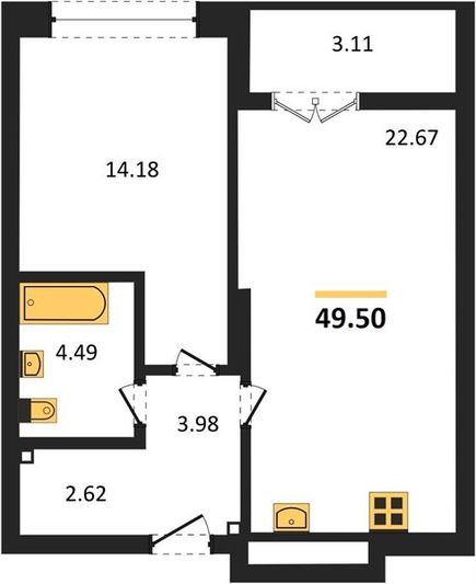 Продажа 1-комнатной квартиры 49,5 м², 4/30 этаж