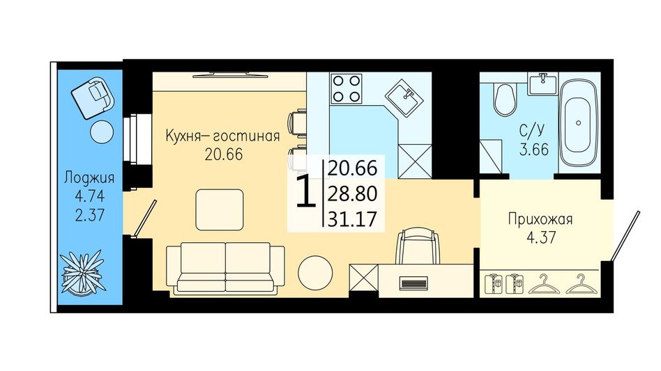 Продажа квартиры-студии 31,2 м², 25/25 этаж