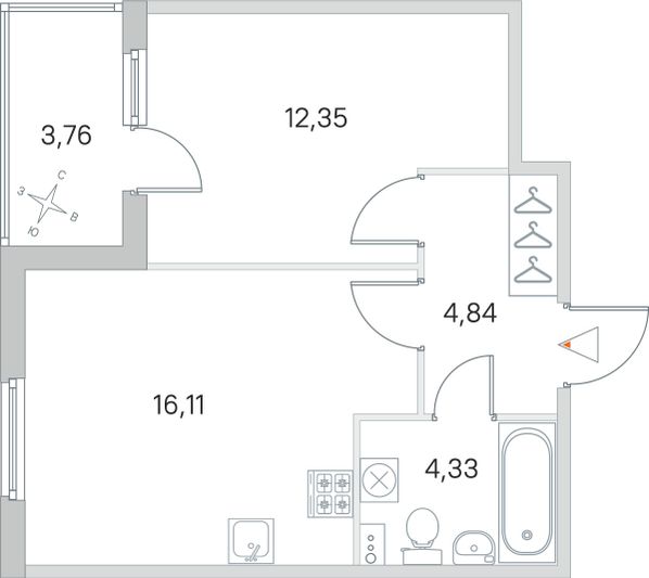 Продажа 1-комнатной квартиры 39,5 м², 1/4 этаж