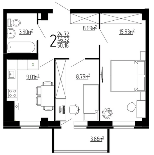 Продажа 2-комнатной квартиры 50,2 м², 5/10 этаж
