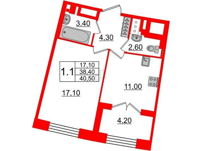 Продажа 1-комнатной квартиры 38,4 м², 6/8 этаж