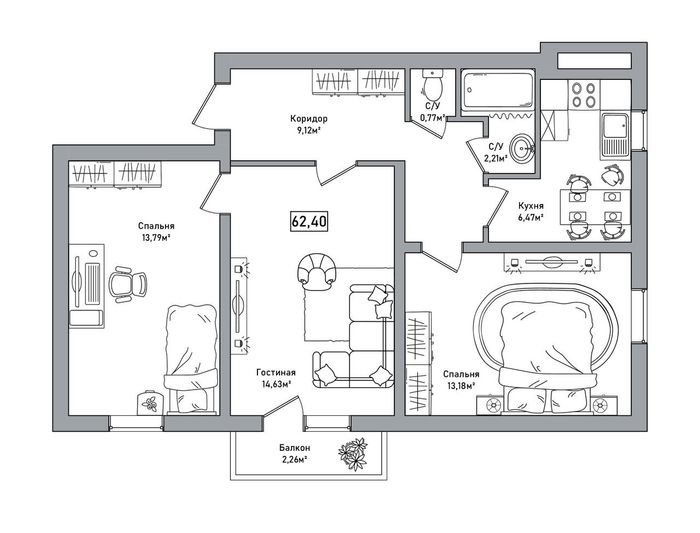 Продажа 3-комнатной квартиры 65,5 м², 2/2 этаж