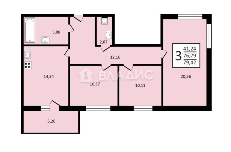 Продажа 3-комнатной квартиры 80 м², 3/14 этаж