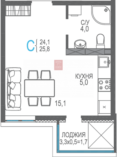 Продажа квартиры-студии 27,3 м², 5/10 этаж