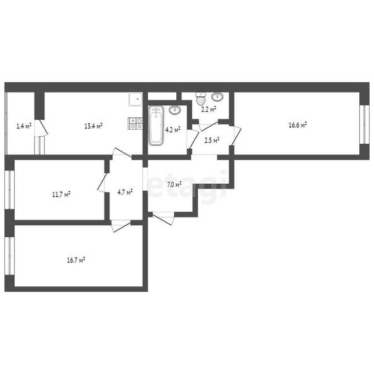 Продажа 3-комнатной квартиры 80,4 м², 1/16 этаж