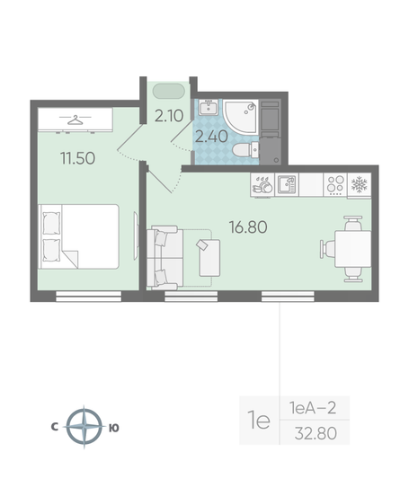 Продажа 1-комнатной квартиры 32,8 м², 15/16 этаж