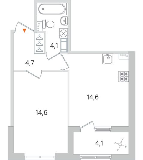 Продажа 1-комнатной квартиры 40 м², 3/4 этаж