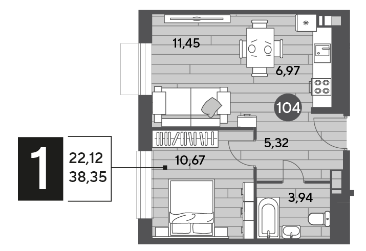 Продажа 1-комнатной квартиры 38,3 м², 2/15 этаж