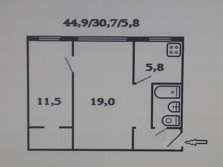 Продажа 2-комнатной квартиры 45 м², 1/5 этаж