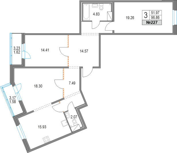 Продажа 3-комнатной квартиры 96,9 м², 6/19 этаж