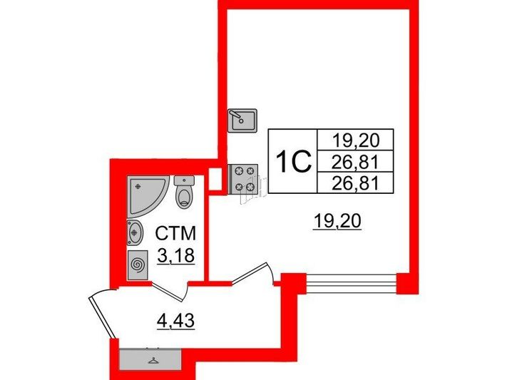 Продажа квартиры-студии 26,8 м², 1/4 этаж