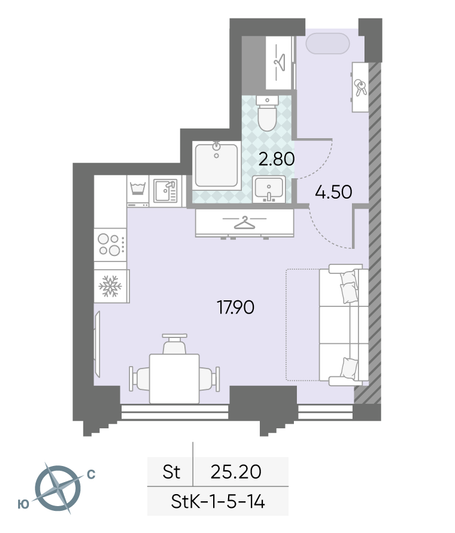 Продажа квартиры-студии 25,2 м², 14/58 этаж