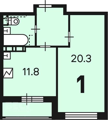 Продажа 1-комнатной квартиры 42,1 м², 5/7 этаж