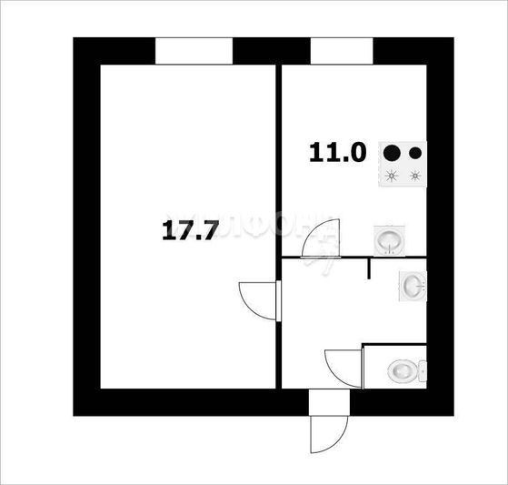 Продажа 1-комнатной квартиры 34,1 м², 1/2 этаж