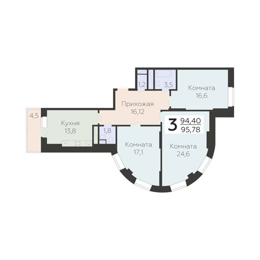 Продажа 3-комнатной квартиры 95,8 м², 12/22 этаж