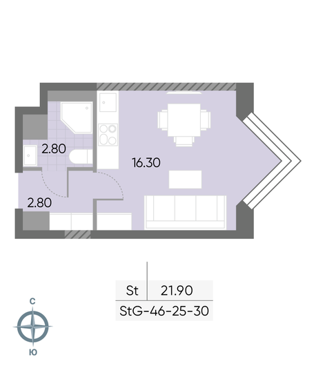 Продажа квартиры-студии 21,9 м², 29/30 этаж