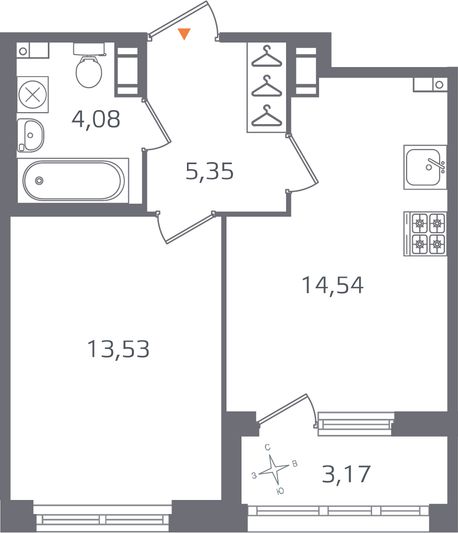 Продажа 1-комнатной квартиры 39,1 м², 9/16 этаж