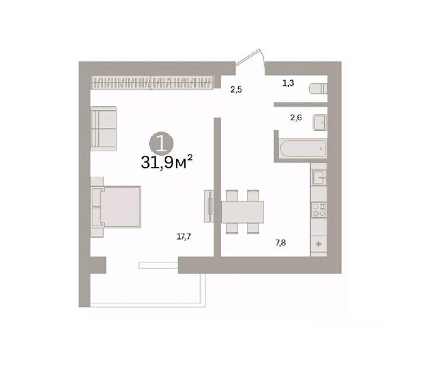 Продажа 1-комнатной квартиры 34,9 м², 12/16 этаж