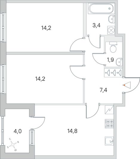 Продажа 2-комнатной квартиры 57,9 м², 1/5 этаж