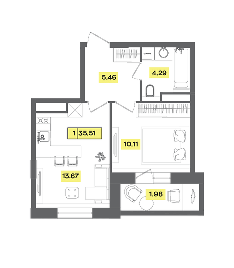 Продажа 2-комнатной квартиры 35,5 м², 7 этаж