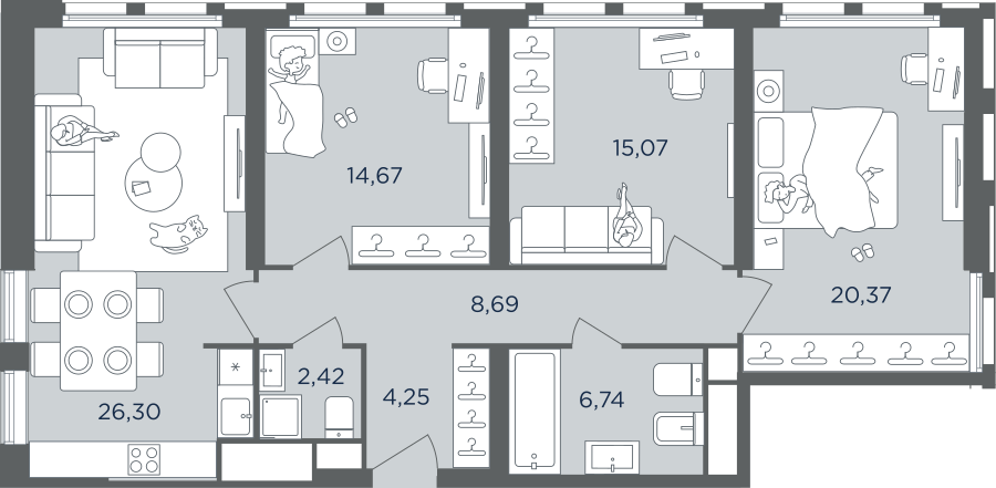 Продажа 4-комнатной квартиры 98,5 м², 39/51 этаж