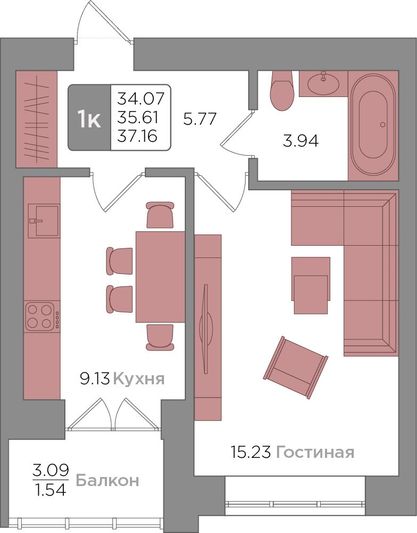 Продажа 1-комнатной квартиры 36 м², 1/9 этаж