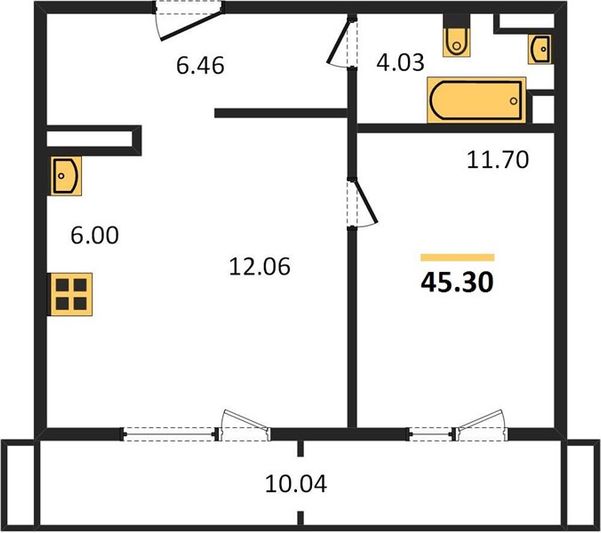 Продажа 1-комнатной квартиры 45,3 м², 13/18 этаж
