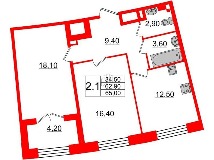 Продажа 2-комнатной квартиры 62,9 м², 2/8 этаж