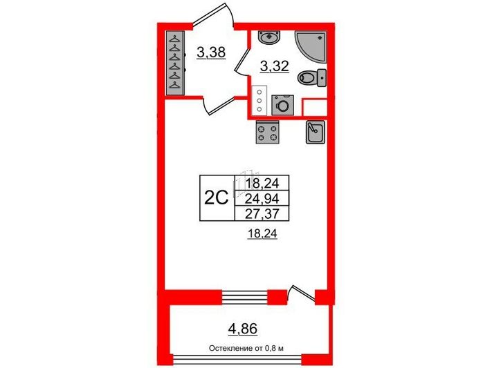 Продажа квартиры-студии 24,9 м², 8/9 этаж