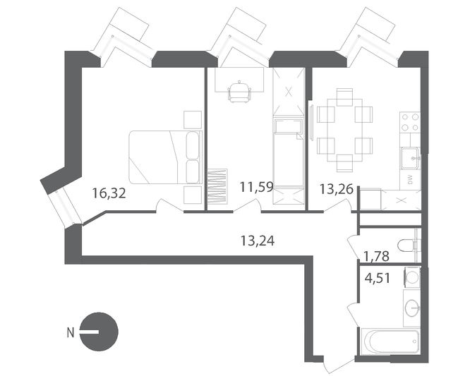 Продажа 2-комнатной квартиры 60,7 м², 5/22 этаж