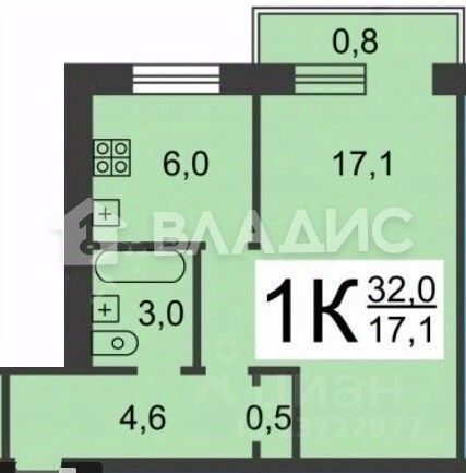 Продажа 1-комнатной квартиры 32 м², 3/5 этаж