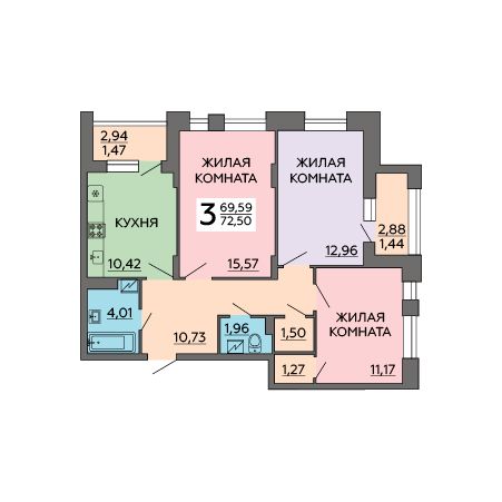 Продажа 3-комнатной квартиры 72,5 м², 16/18 этаж