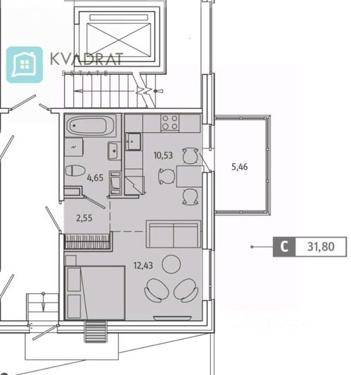 Продажа квартиры со свободной планировкой 31 м², 9/10 этаж