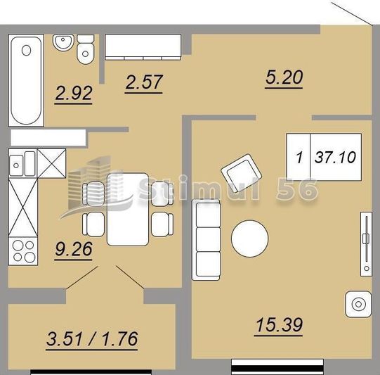 Продажа квартиры-студии 37,1 м², 18/23 этаж