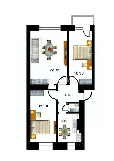 Продажа 3-комнатной квартиры 69,1 м², 3/5 этаж