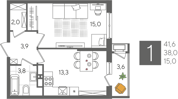 Продажа 1-комнатной квартиры 41,6 м², 21/24 этаж